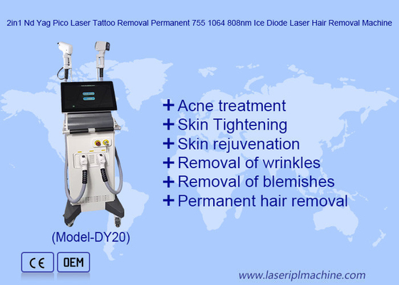 2in1 Nd Yag Pico Laser Depilation Permanent 755 1064 808nm Ice Diode Laser Depilation Machine