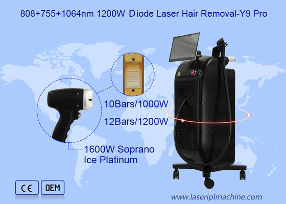 Pojedynczy uchwyt 3 Długość fali 808 755 1064nm 1200W Diodowy Laser Depilacji Y9 Pro